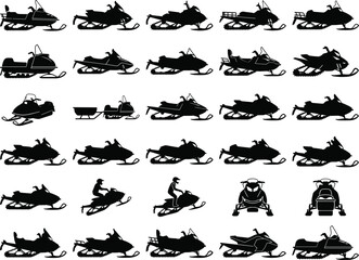 Fototapeta premium Snowmobile Silhouette Icons Set - Black Vector Collection 