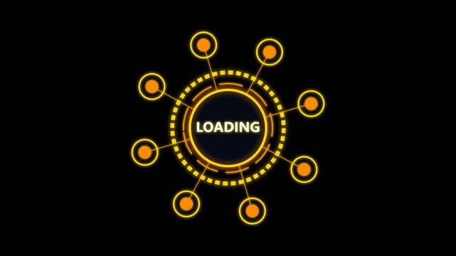 Loading progress hud element featuring glowing orange circle and rotating ui graphic