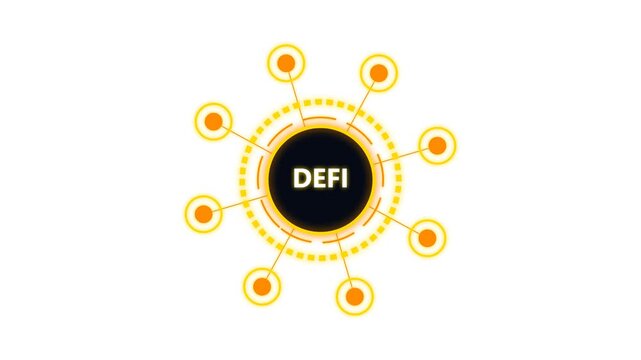 defi decentralized finance concept with glowing yellow network on a white background