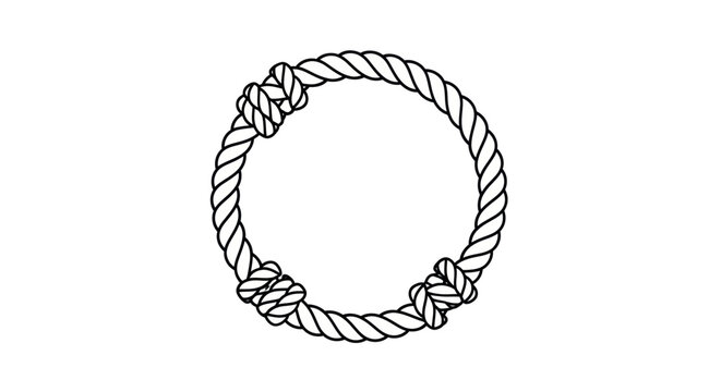 Circular Rope Frame with Knots on White Background