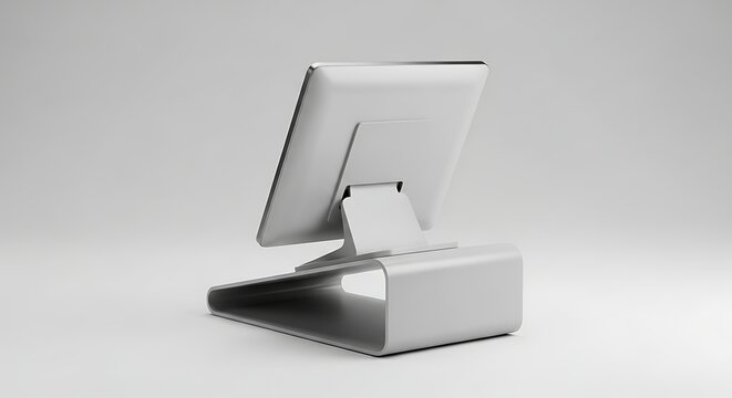 Isolated modern pos terminal stand on desk, retail payment hardware, checkout counter equipment, digital commerce technology