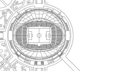 Architectural blueprint showing a top view of a modern sports stadium arena. © Andi Pratama Wijaya