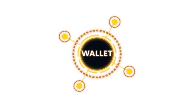 Digital wallet concept with glowing orange hud interface element on white background