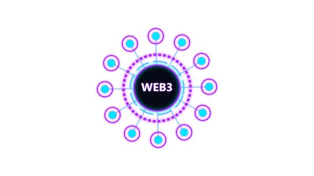 web3 decentralized network icon with glowing digital nodes on white background 4k hq