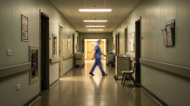 Candid night shift caregiver blur &mdash; hospital labor healthcare concept