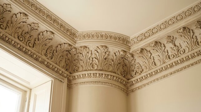 Intricate Ornate Architectural Plaster Molding Detail in an Elegant Interior Corner