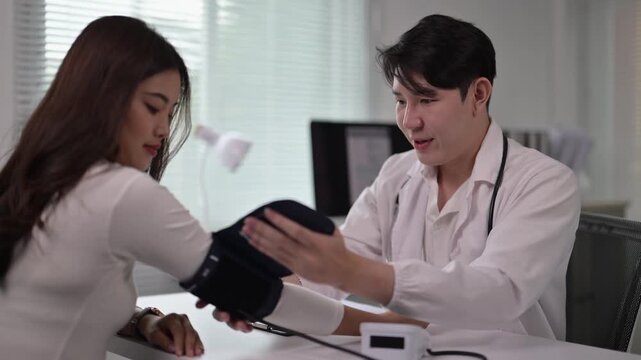 Medical Consultation with Female Patient and Male Doctor in Clinic