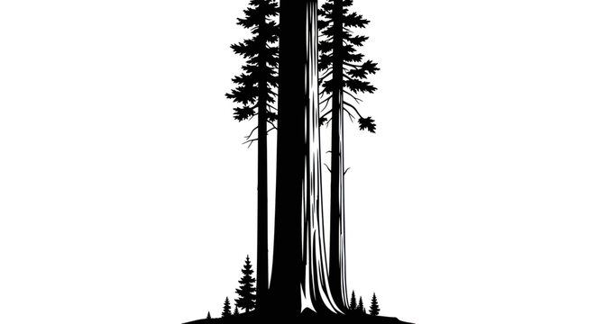 Giant Sequoia Trees Silhouette, Majestic Forest Landscape