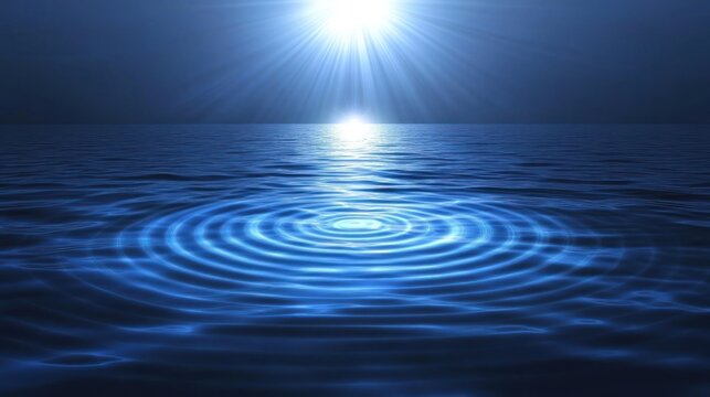Deep blue water ripples, illuminated by a bright light source above the surface