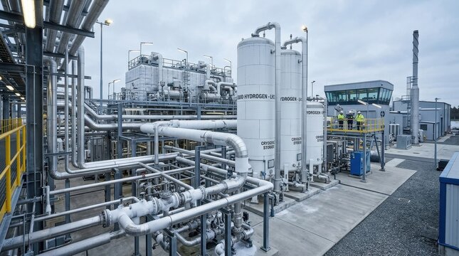 Large-scale hydrogen production and storage facility with complex industrial infrastructure
