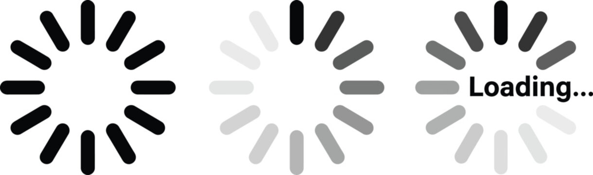 Loading animation icons, buffering symbols, progress wheel graphics, vector loading signs