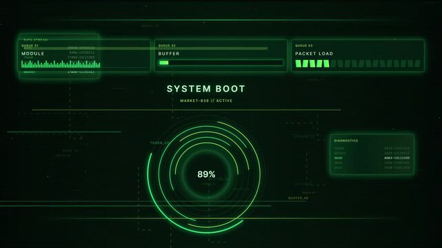 Futuristic Green System Boot HUD Interface Animation
