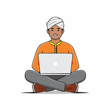 Man in Turban Using Laptop