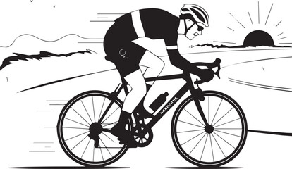 Fototapeta premium Cyclist riding a bike on a road with mountain scenery Vector