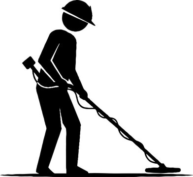 Worker in hard hat using ground metal detector