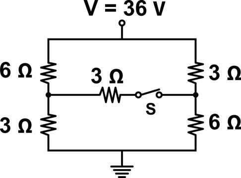 Electrical Circuit Diagram With Resistors, Switch and 36V Source &mdash; Schematic Drawing of Parallel Network