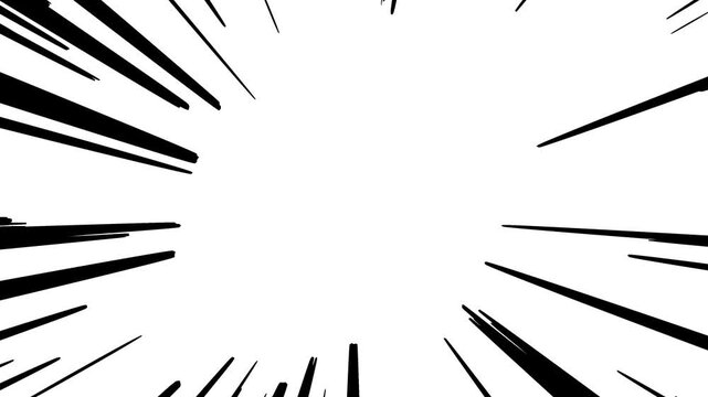 Comic book black and white radial lines background. Manga speed frame. Super hero action. Vector illustration.