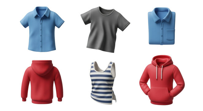 3d rendered clothing items hover against a white backdrop casual and formal wear fashion design or product presentations