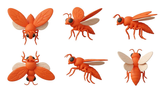 3d rendered clay insects displaying different poses set against a clean white backdrop educational or illustrative purposes