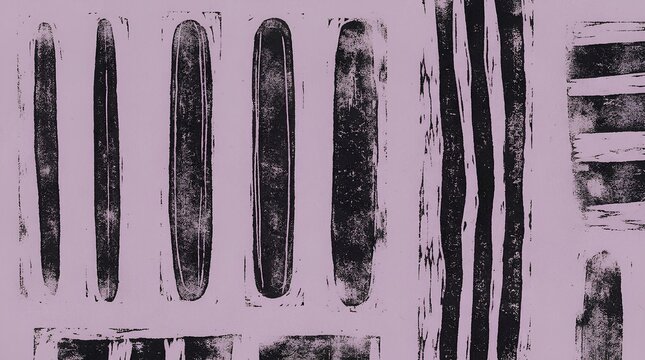 Vector old graphic dark imprints. Monotype printmaking effect texture on light purple background
