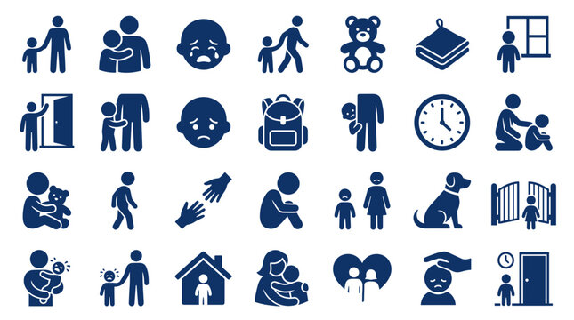 Childhood challenges safety protection and support concepts collection of icons and symbols depicting family care and child wellbeing