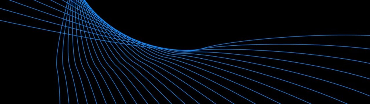 Abstract background with waves for banner. Medium banner size. Vector background with lines. Element for design isolated on black. Black and white. Brochure, booklet