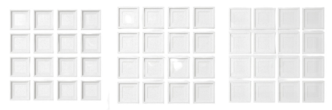 Set and collection of grid layout of ice cube tray mold isolated on white background