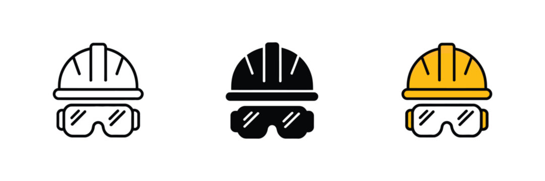 Hard hat with goggles icon construction helmet safety mask engineer protection glasses vector illustration