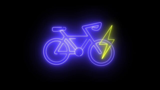 Neon light effect animation of an electric bicycle icon. A vibrant and modern energy symbol. Ideal for technology and eco-friendly mobility.