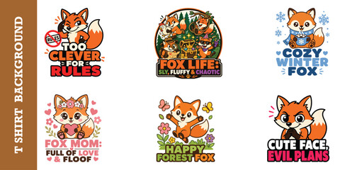 Fototapeta premium Sweet fox mom and forest cutie stickers with heartwarming quotes and lovely floral designs.