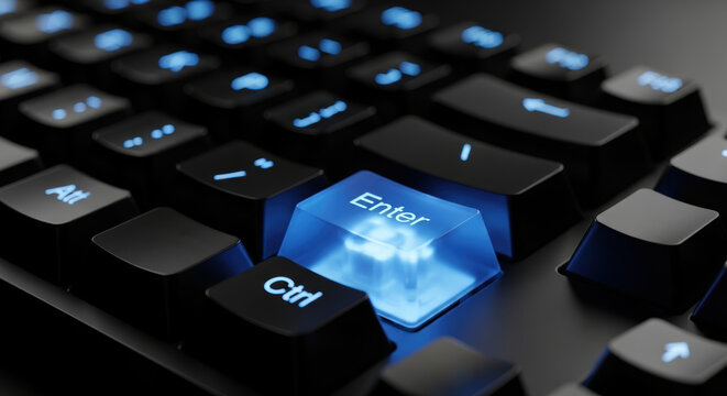 Keyboard enter key illuminated key backlit keyboard computer accessory technology black keyboard control key alt key close up