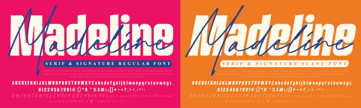 Madeline playful serif and script or signature font design with font family