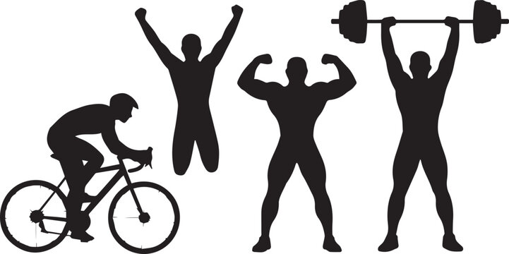 Silhouettes of people exercising and weightlifting Vector