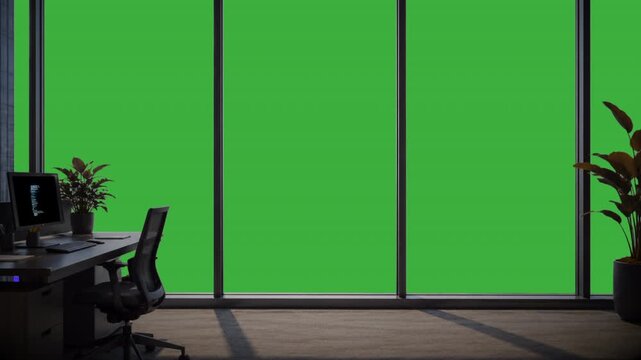 Interior office building green screen background
