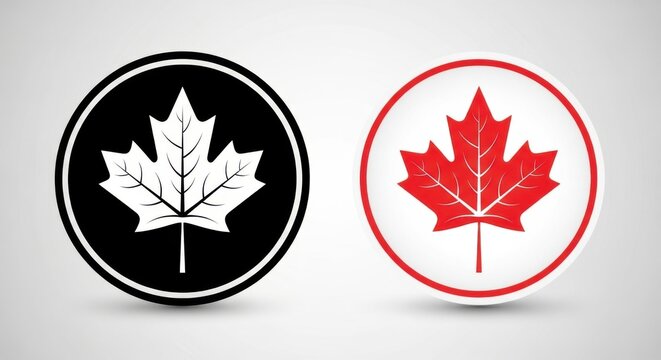 Canada maple leaf icons in black and red circle buttons