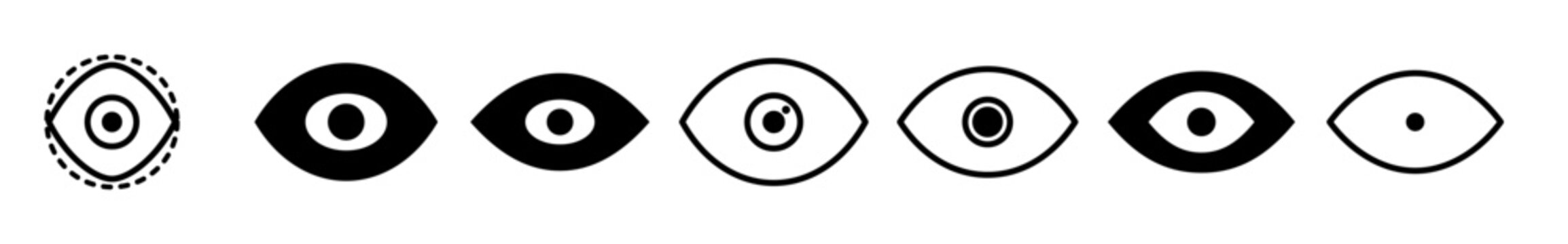 Eye Vision Icon Set, Minimalist Biometric Iris Scan and Password Visibility Vector Icons for UI Design