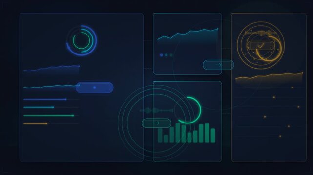 Digital animation of a financial technology interface showing transaction approvals, dynamic charts, and data ripples on dark background.