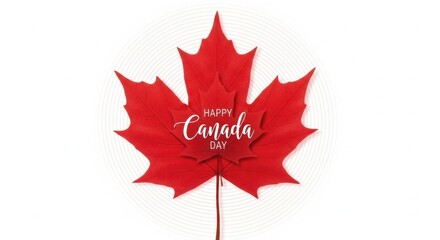Obraz premium Red maple leaf with happy canada day text greeting