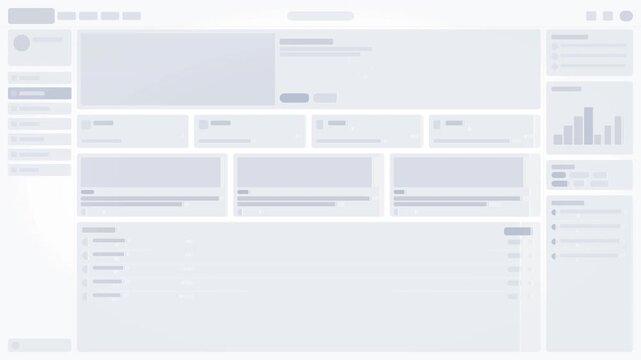Minimalist animation of a skeleton loader placeholder interface transitioning into a clean dashboard wireframe screen.