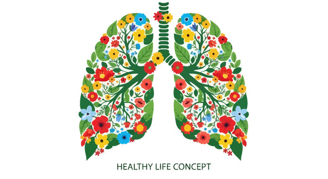 Floral Lungs: Healthy Breathing, Organic Life Concept