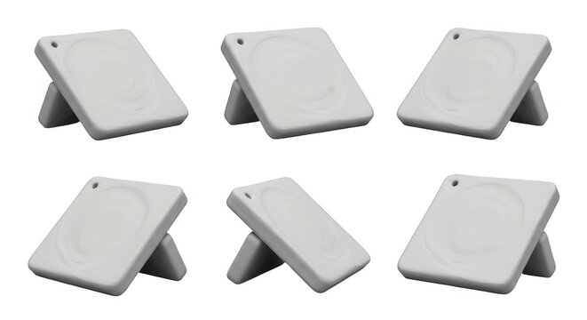 various angles of grey square devices on a white backdrop displaying product options for tech related marketing or product demonstrations