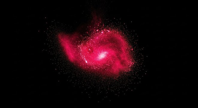 Vibrant crimson glimmers and ruby dust scattered on a deep dark void, creating an elegant celebratory atmosphere with copy space, texture, wallpaper, light