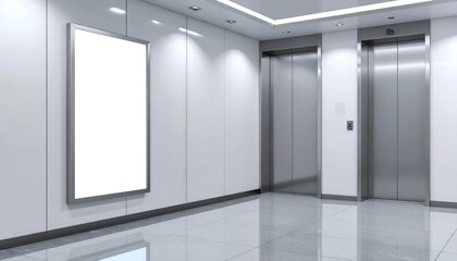 Fototapeta premium Modern Elevator Lobby with Blank Advertising Billboard.