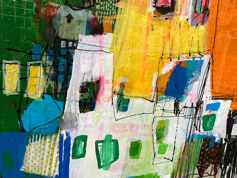 Yellow Blue Abstract Painting Geometric Fragment Collage Texture Background