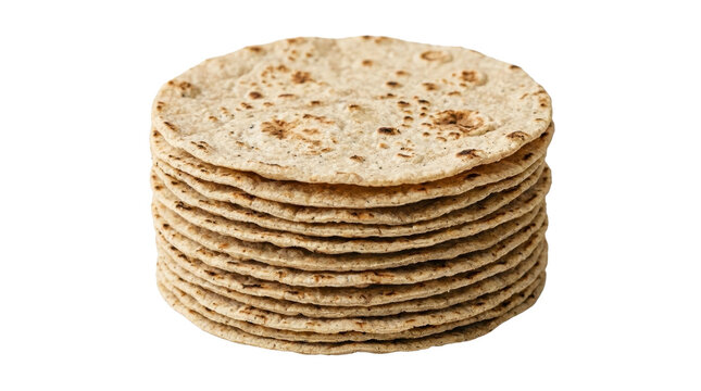 Stack of round whole wheat rotis on a transparent background PNG file