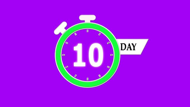 Countdown timer animation, 10 days to go reminder, stopwatch motion graphics video, event preparation countdown design, simple digital timer for promotion.
