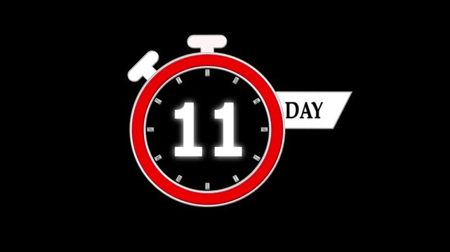Countdown timer animation, 11 days to go reminder, stopwatch design video, simple motion graphics countdown numbers, event launch preparation digital timer.