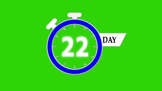 Only 22 days left, countdown continues for promotions; stopwatch timer animation showing 0 to 22 days, clean days to go video for product launch, sales, and marketing.