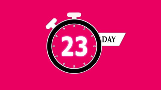 23 days countdown timer animation, stopwatch clock countdown video, digital days to go motion graphic for events, promotions, launches, and advertising.