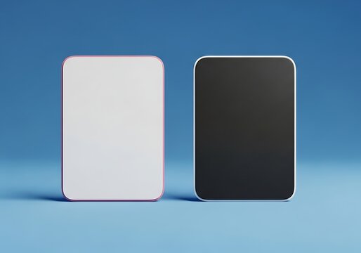 Two vertical rectangular fridge magnets in black and white with rounded corners, perfect for custom branding or displaying photos
